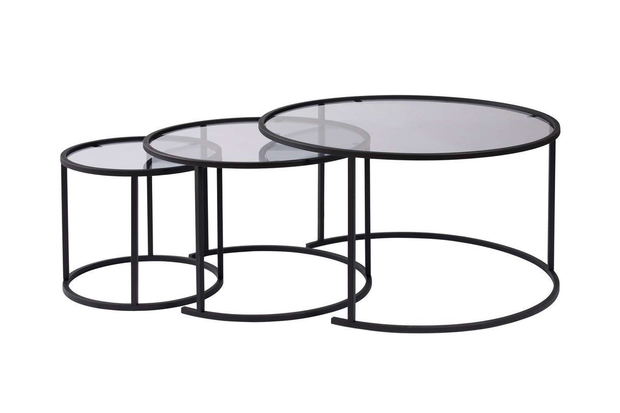 Moderne Couchtisch Set von 3 Uru Schwarz - Graues Glas - 80/60/42 cm 