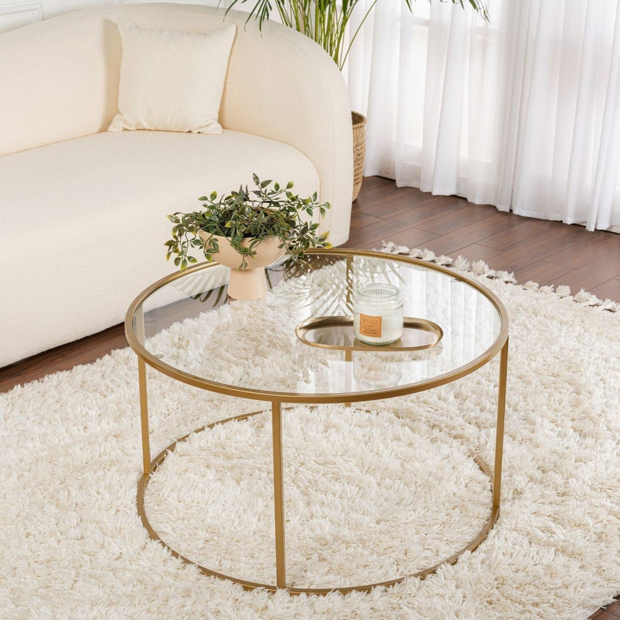 Moderner Runder Couchtisch Uru Gold - Glas - 80 cm 