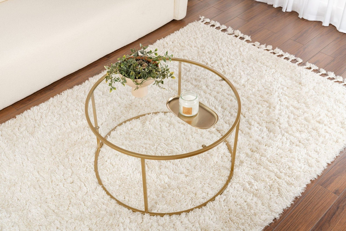 Moderner Runder Couchtisch Uru Gold - Glas - 80 cm 