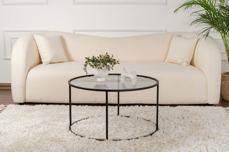 Moderner Runder Couchtisch Uru Schwarz - Graues Glas - 80 cm 