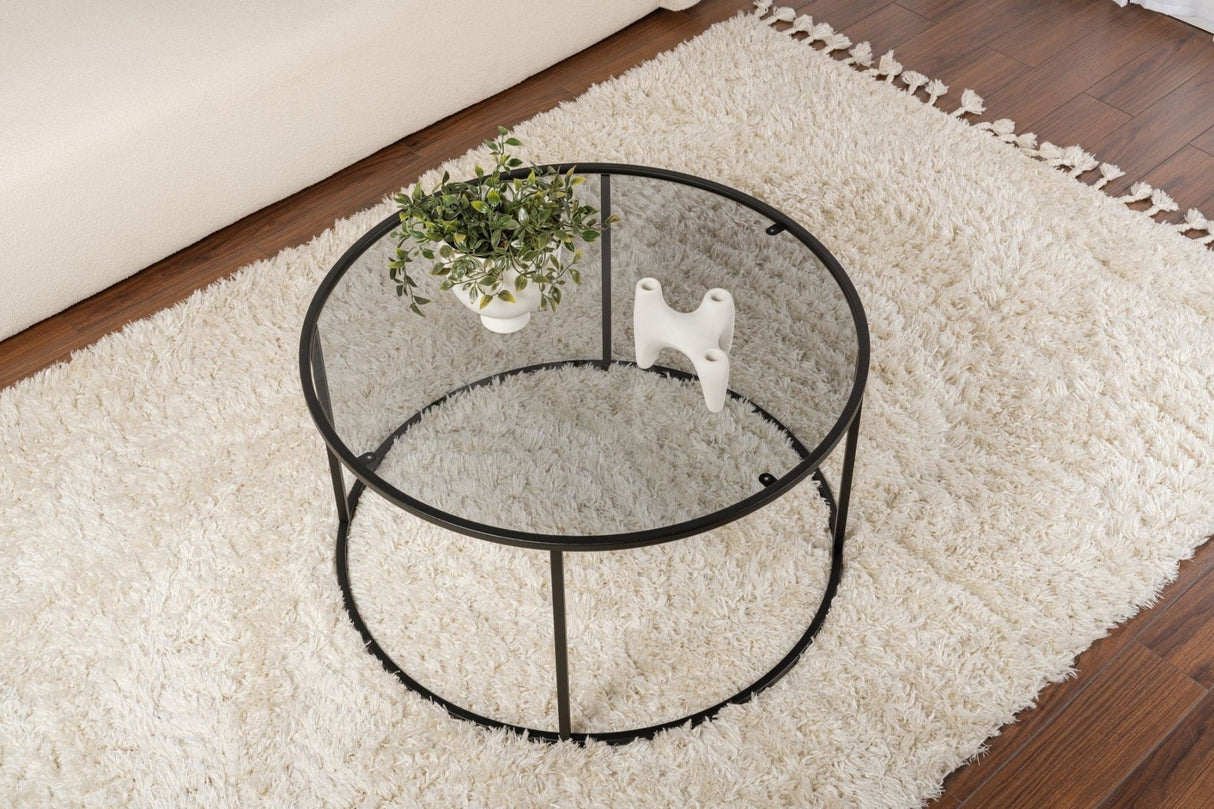 Moderner Runder Couchtisch Uru Schwarz - Graues Glas - 80 cm 