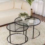 Moderne runde Couchtisch-Set aus 2 Uru Schwarz - Graues Glas - 80/60 cm 