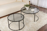 Moderne runde Couchtisch-Set aus 2 Uru Schwarz - Graues Glas - 80/60 cm 