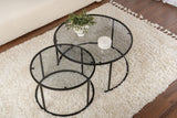 Moderne runde Couchtisch-Set aus 2 Uru Schwarz - Graues Glas - 80/60 cm 