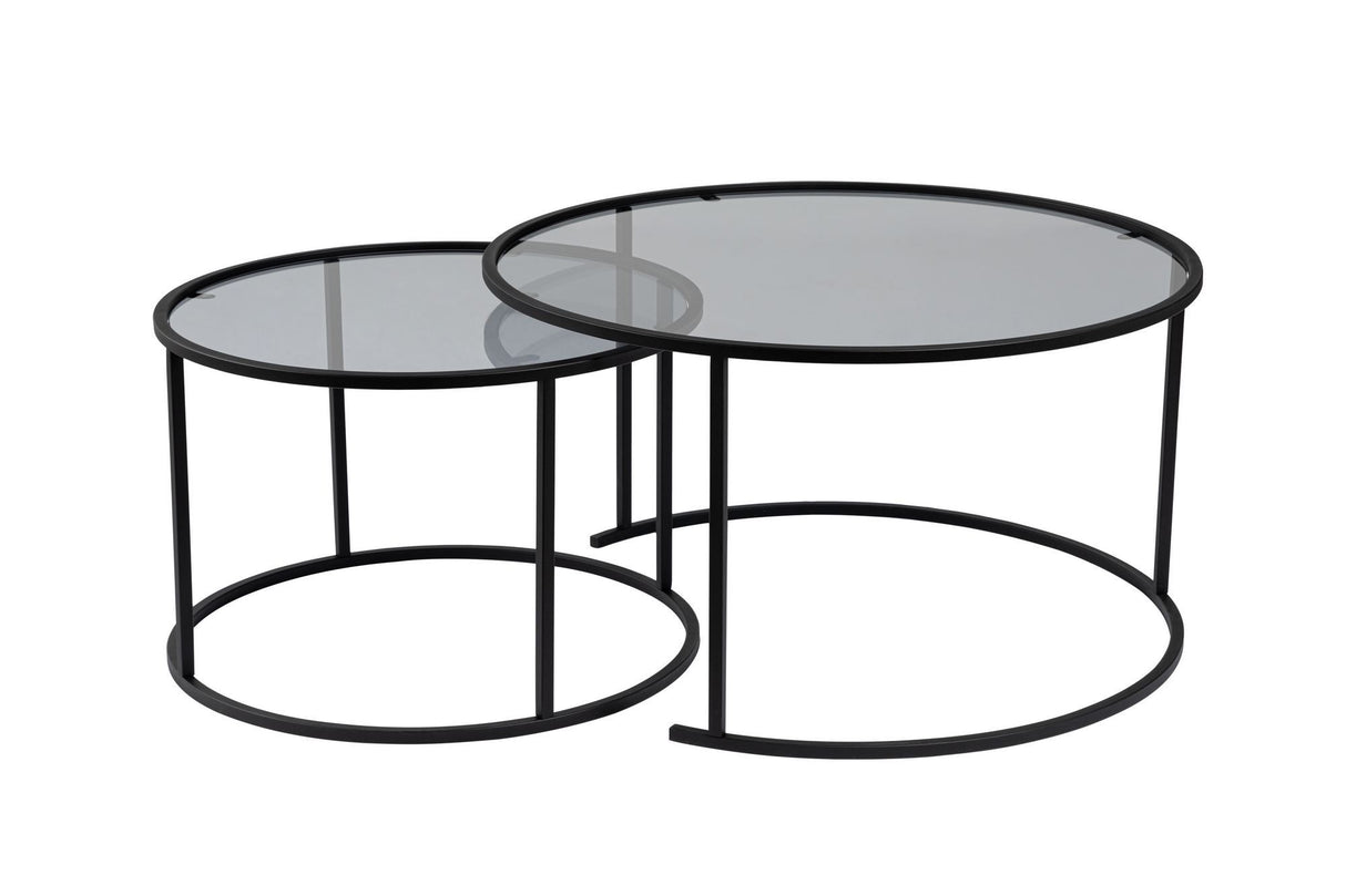 Moderne runde Couchtisch-Set aus 2 Uru Schwarz - Graues Glas - 80/60 cm 