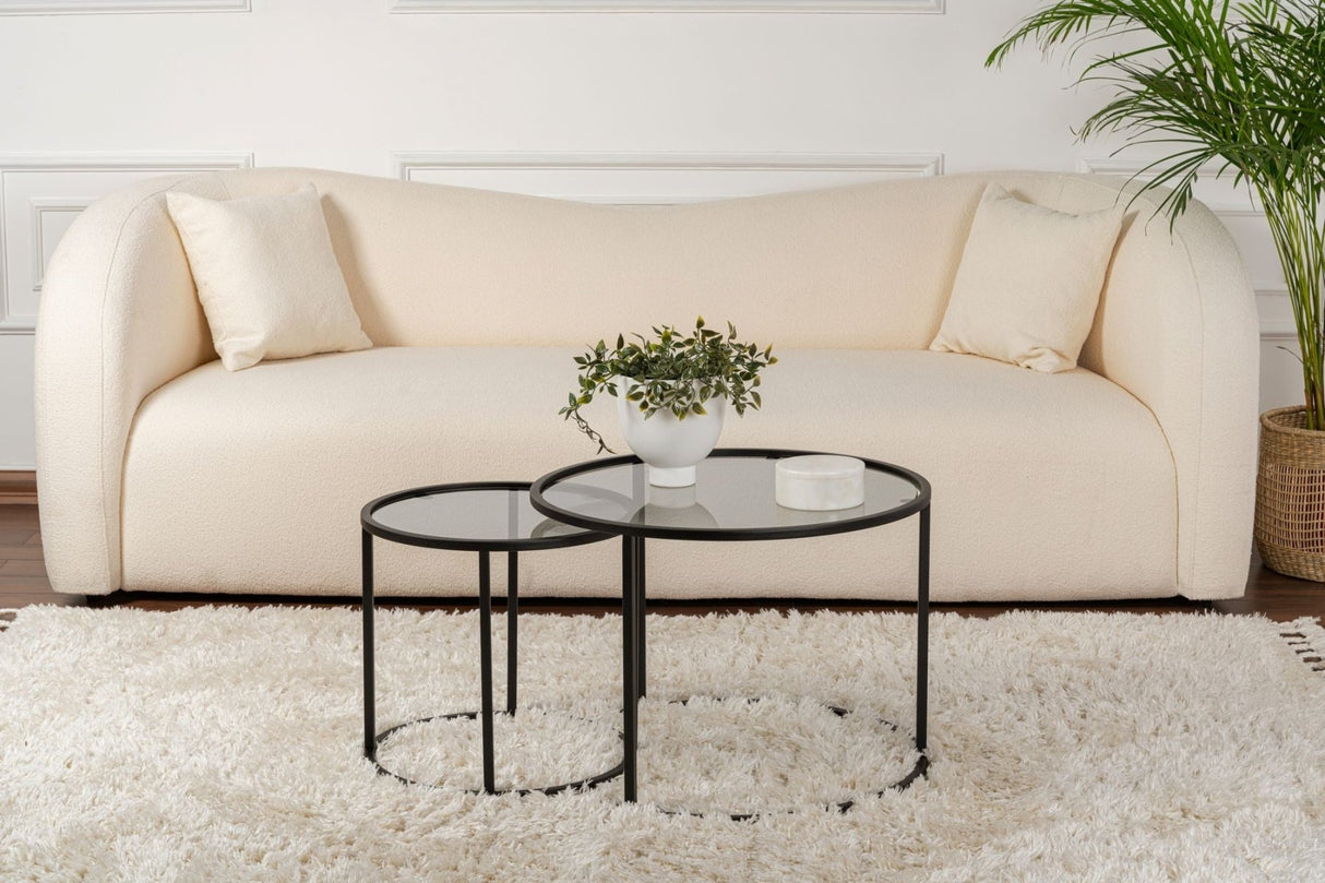 Moderne runde Couchtisch-Set aus 2 Uru Schwarz - Graues Glas - 60/42 cm 