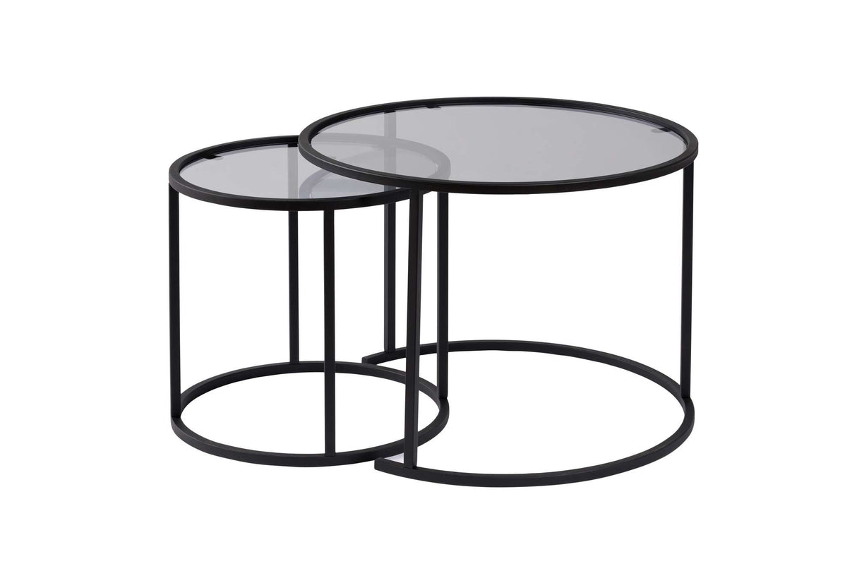 Moderne runde Couchtisch-Set aus 2 Uru Schwarz - Graues Glas - 60/42 cm 