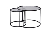 Moderne runde Couchtisch-Set aus 2 Uru Schwarz - Graues Glas - 60/42 cm 
