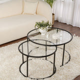 Moderne Runde Couchtisch-Set aus 2 Uru Schwarz - Transparentes Glas - 80/60 cm 