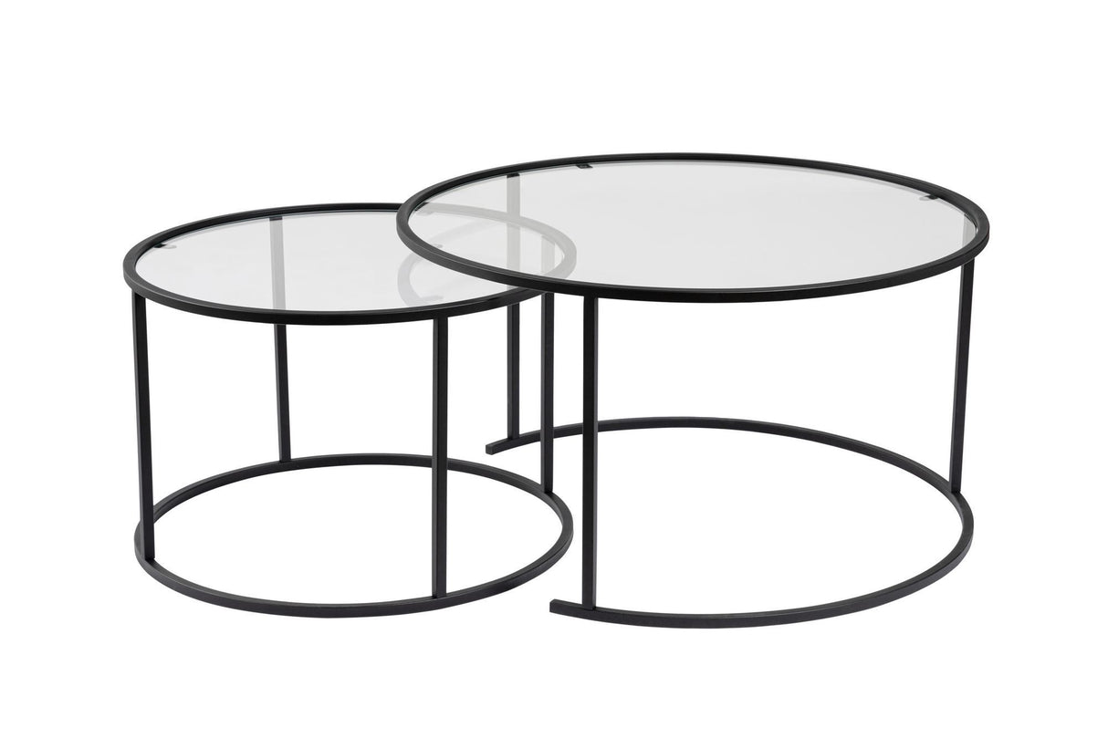 Moderne Runde Couchtisch-Set aus 2 Uru Schwarz - Transparentes Glas - 80/60 cm 