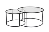Moderne Runde Couchtisch-Set aus 2 Uru Schwarz - Transparentes Glas - 80/60 cm 