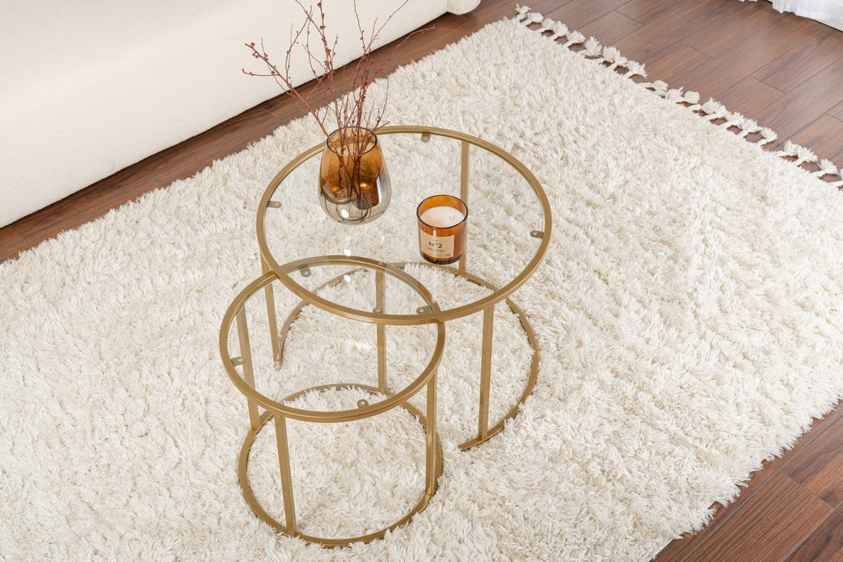 Moderne Runde Couchtisch-Set aus 2 Uru Gold - Transparentes Glas - 60/42 cm 