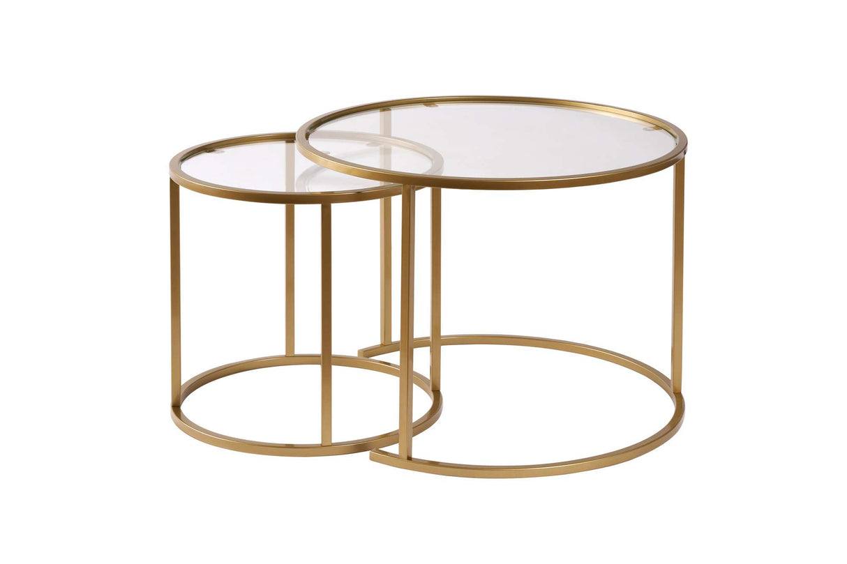 Moderne Runde Couchtisch-Set aus 2 Uru Gold - Transparentes Glas - 60/42 cm 