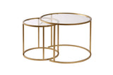 Moderne Runde Couchtisch-Set aus 2 Uru Gold - Transparentes Glas - 60/42 cm 