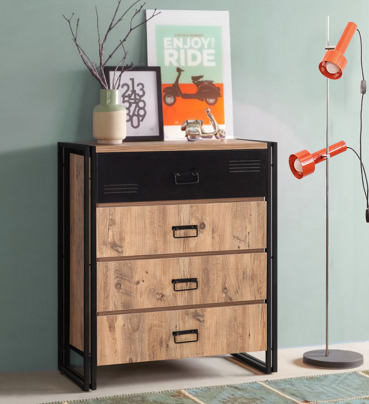 Brustkiste Cosmo Atlantic Pine Wood Black Melamin