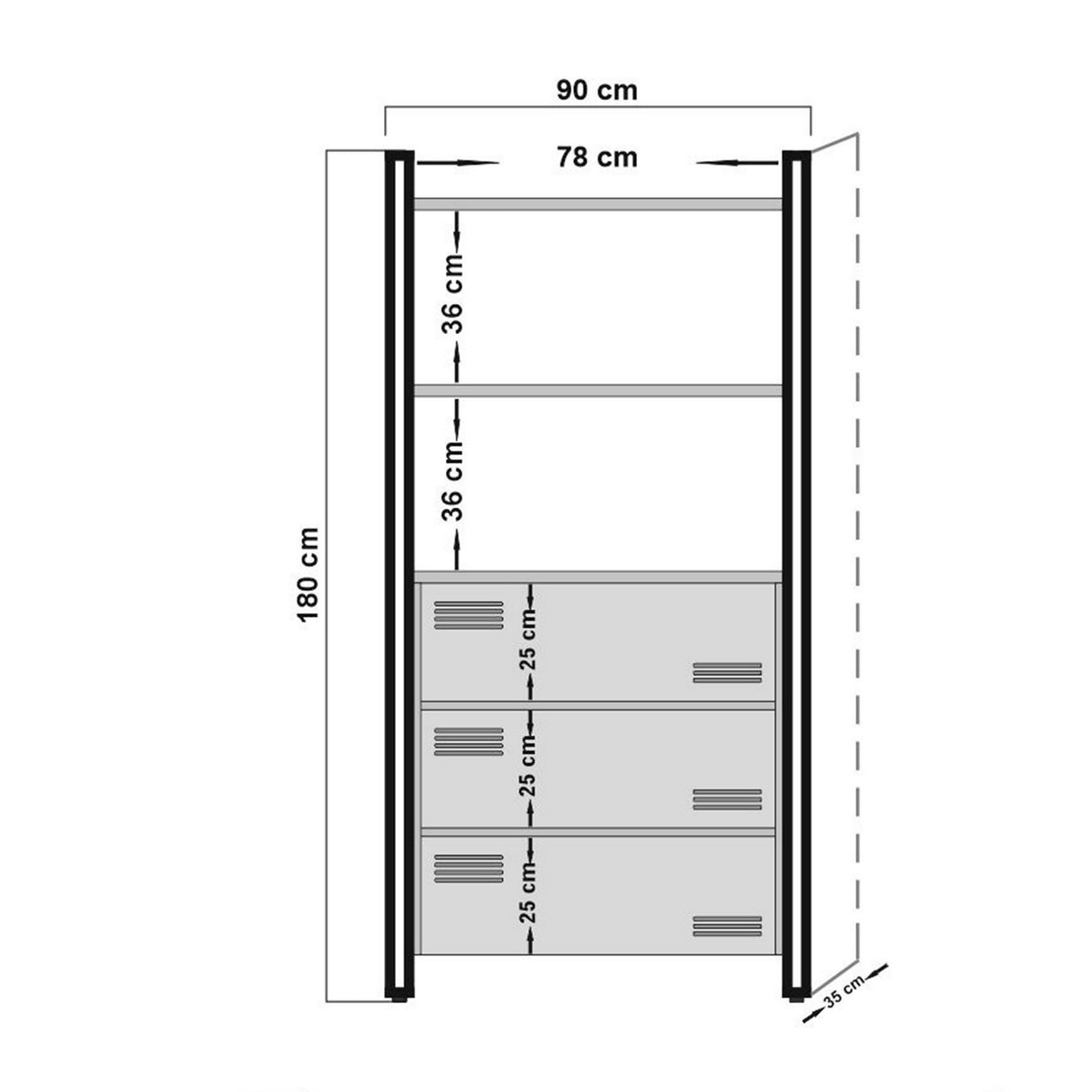 Bücherregal Cosmo Atlantic Pine Black Melamin 90x180x35 cm