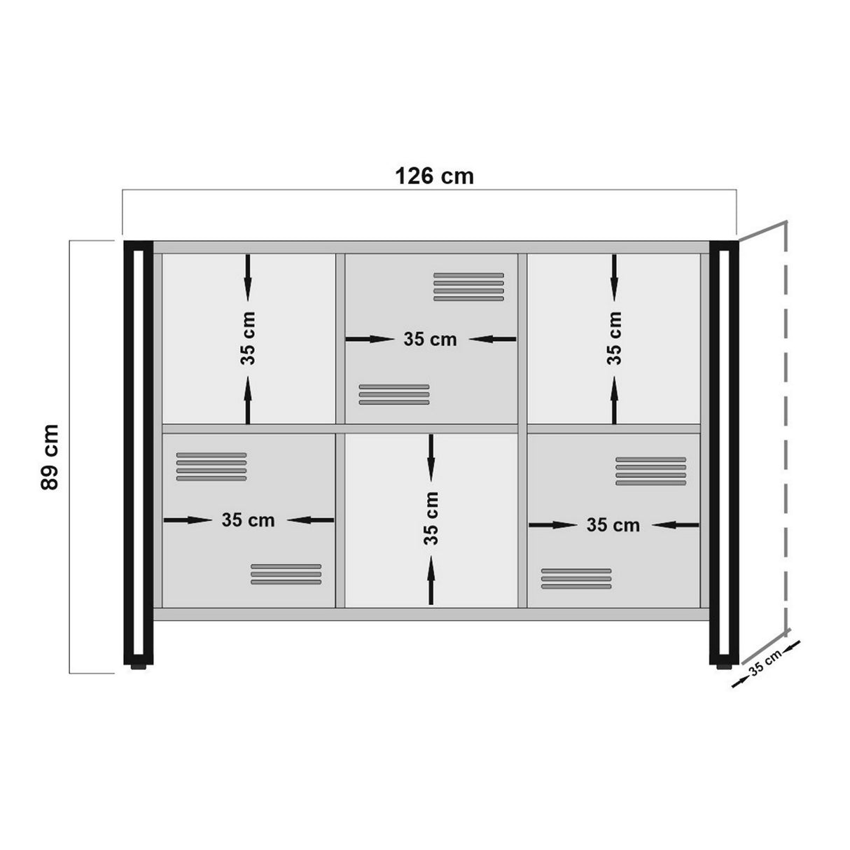 Bücherregal Cosmo Atlantic Pine Black Melamin 126x89x35 cm