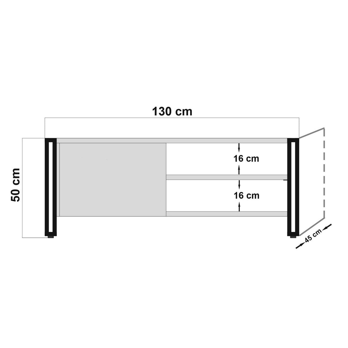 TV-Möbel Arcas Atlantic Pine Black Melamin 130x50x45 cm