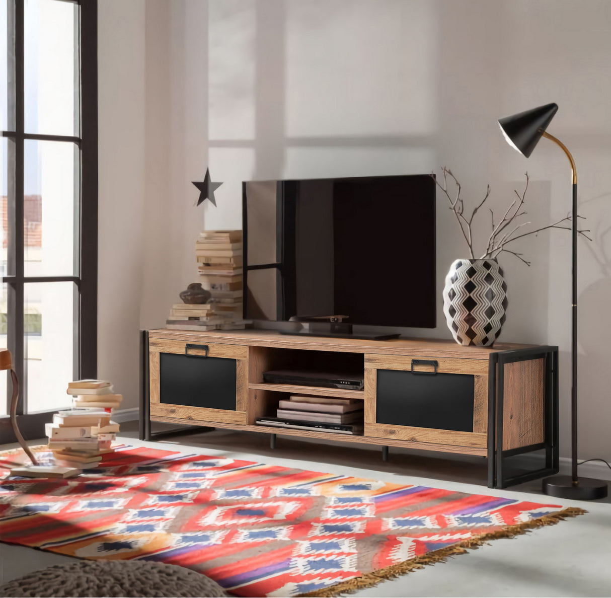 TV -Möbel Arcas Atlantic Pine Black Melamin 180x50x45 cm