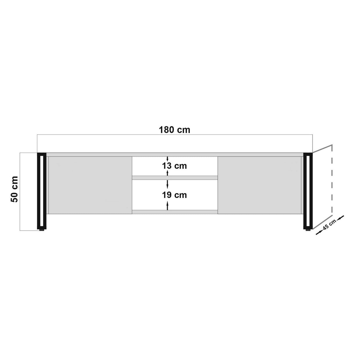 TV -Möbel Arcas Atlantic Pine Black Melamin 180x50x45 cm