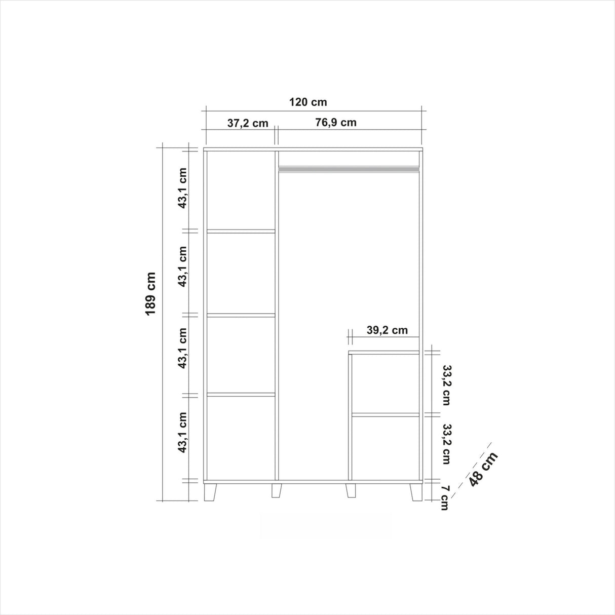 Kleiderschrank Hedera Atlantic Pine Melamin 120x189x48 cm