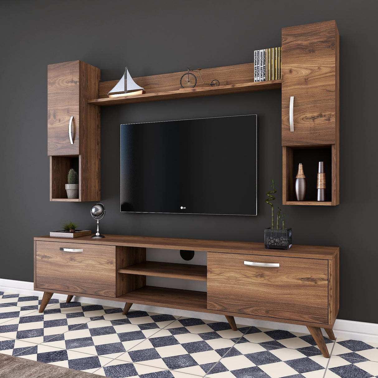 TV -Möbel Set Alta Walnut Melamin 180x48.6x35 cm