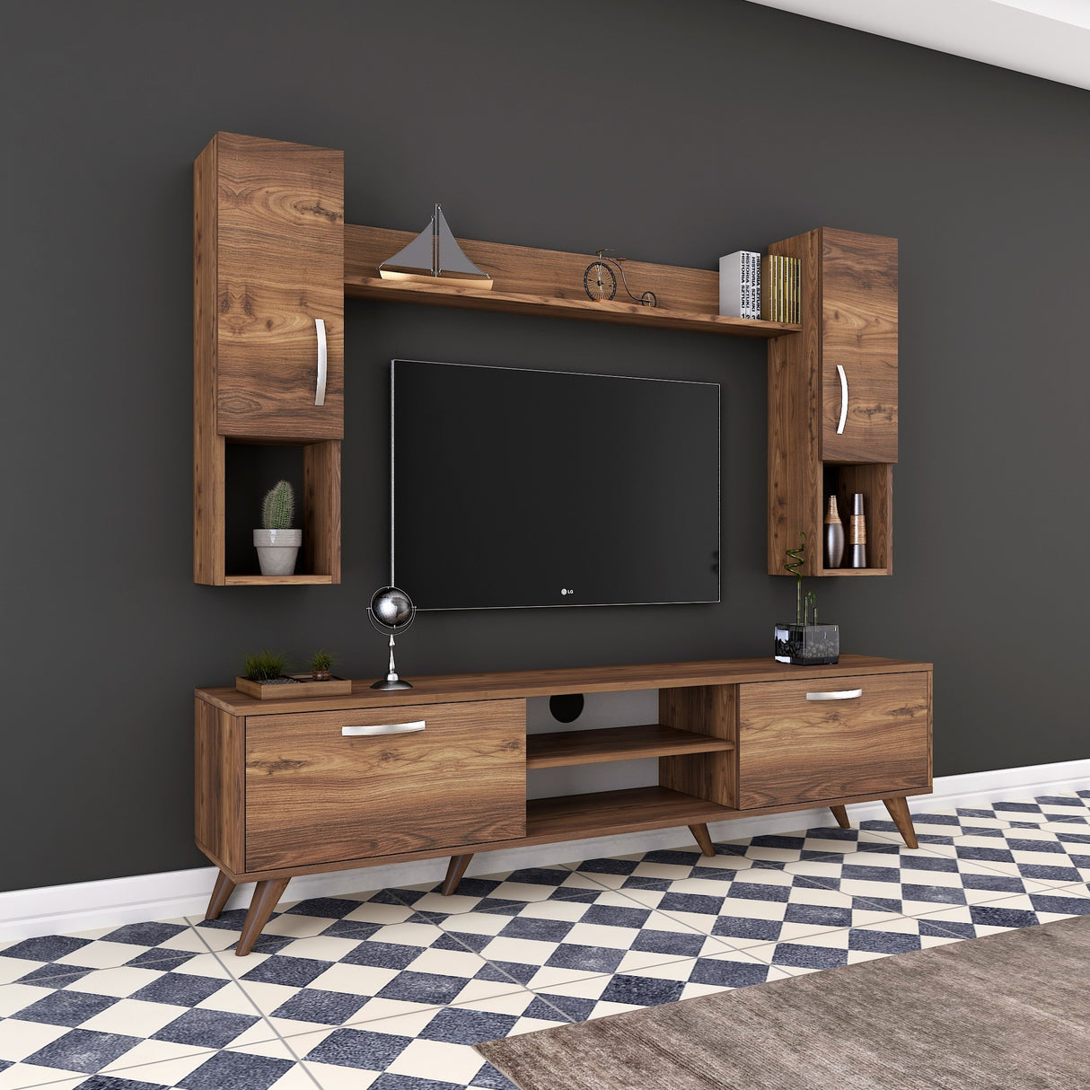 TV -Möbel Set Alta Walnut Melamin 180x48.6x35 cm