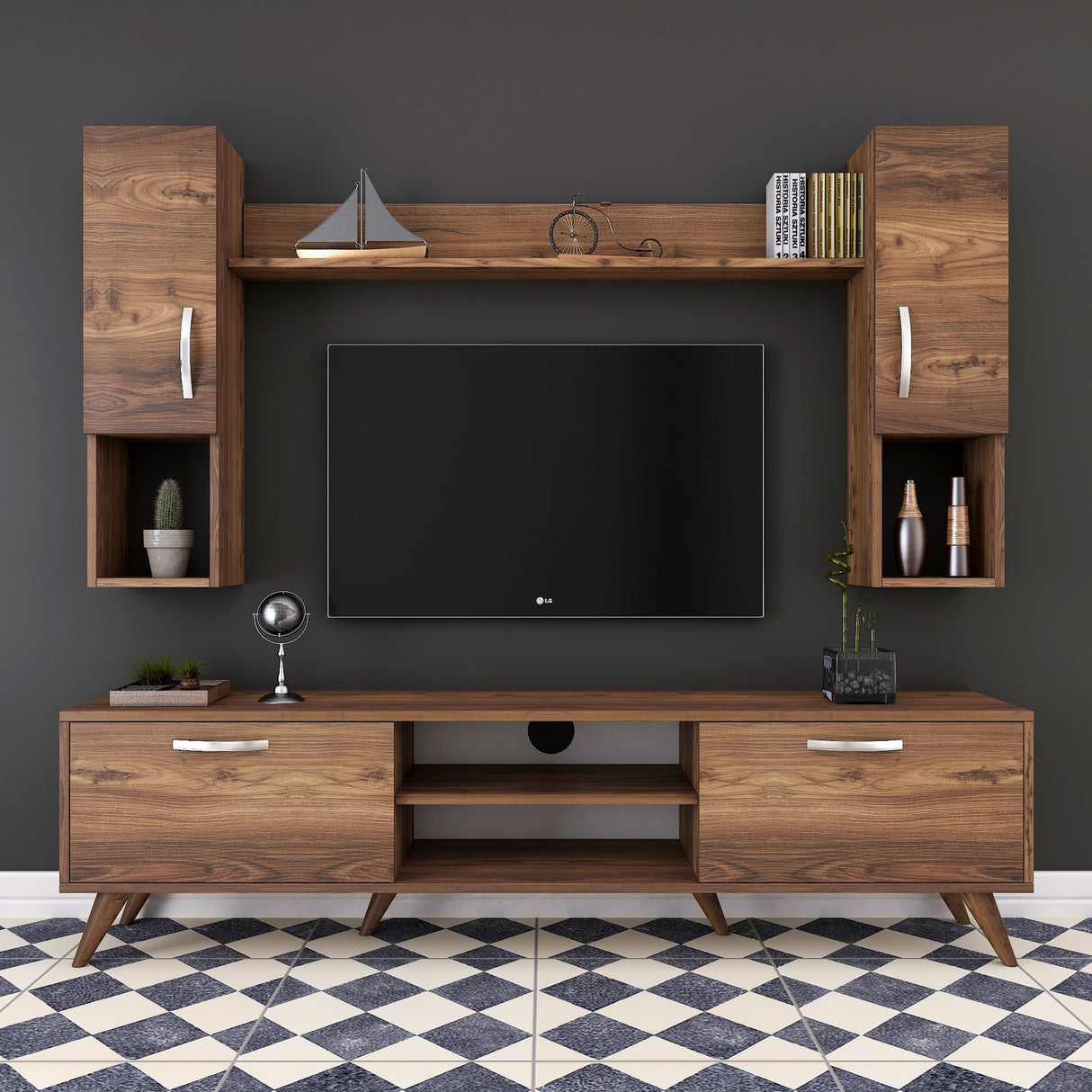 TV -Möbel Set Alta Walnut Melamin 180x48.6x35 cm