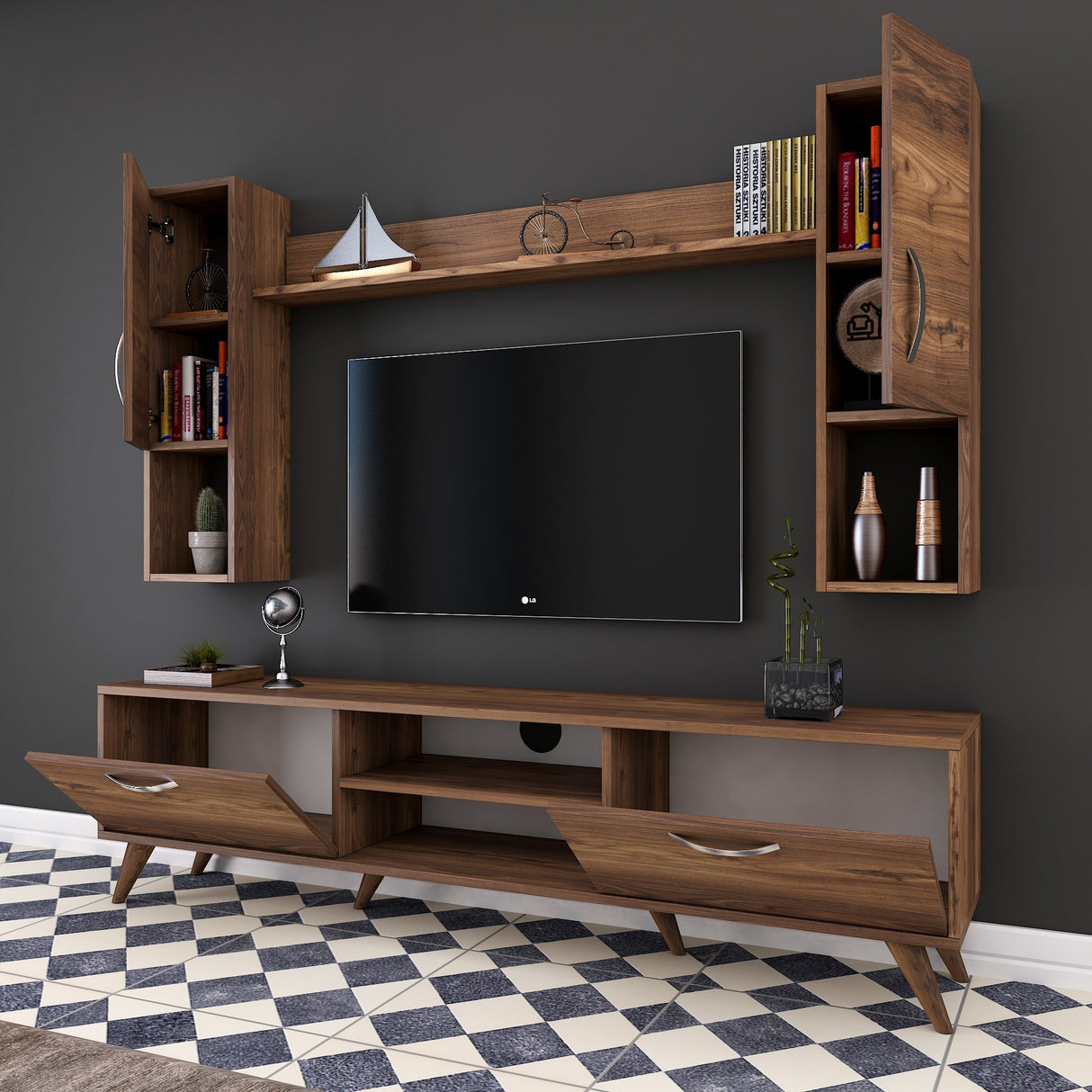 TV -Möbel Set Alta Walnut Melamin 180x48.6x35 cm