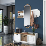 Möbelset Garderobe - Spiegel - Schuhschrank - Weiß-Walnuss Melamin 