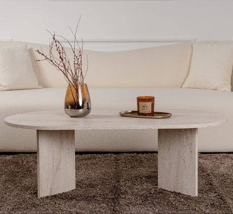 Ovaler Couchtisch Travertin-Look Sabla - 119x60 