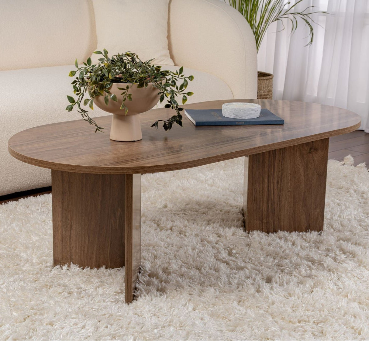 Ovaler Couchtisch Walnuss Look Sabla - 119x60 