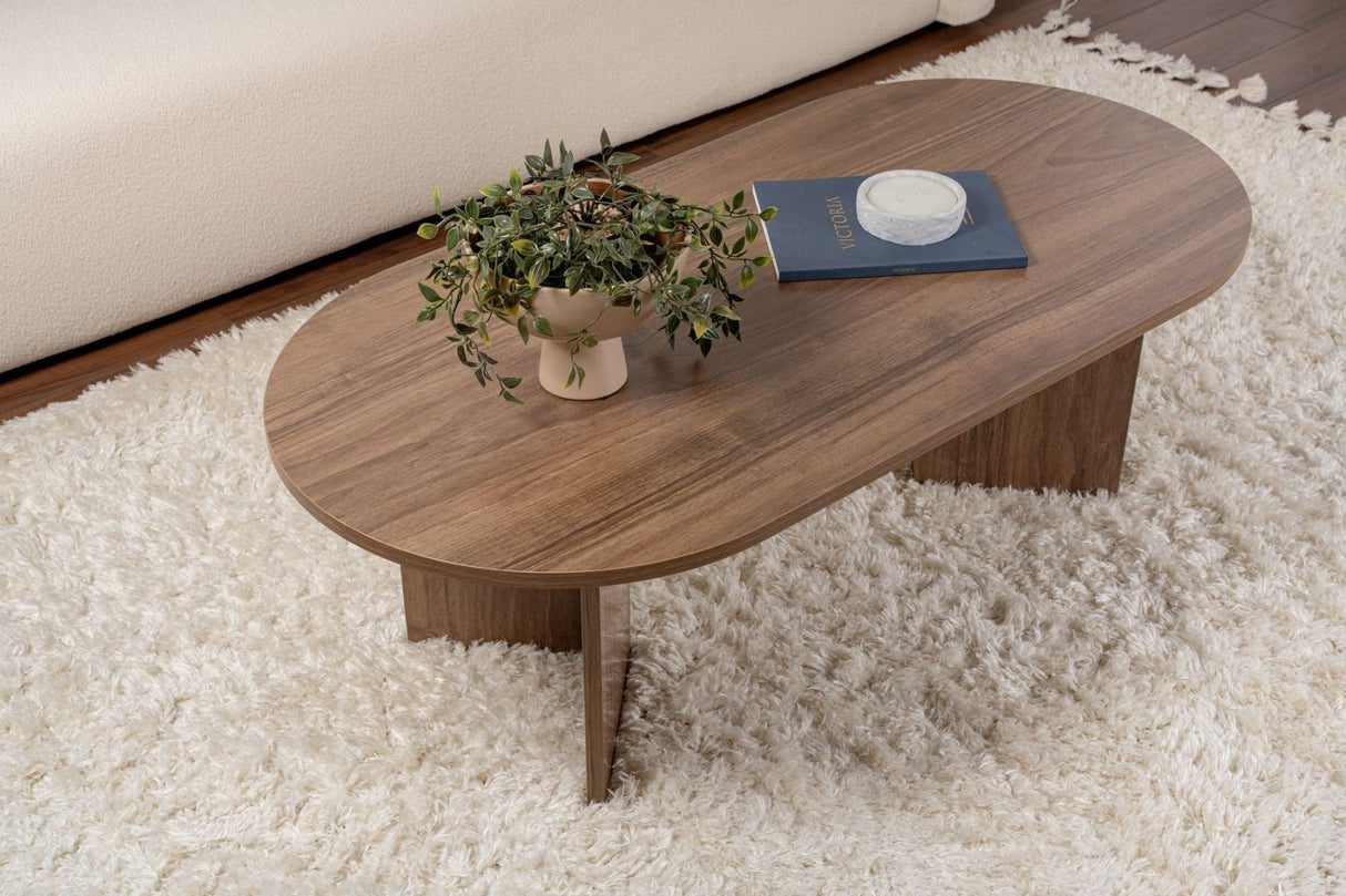 Ovaler Couchtisch Walnuss Look Sabla - 119x60 
