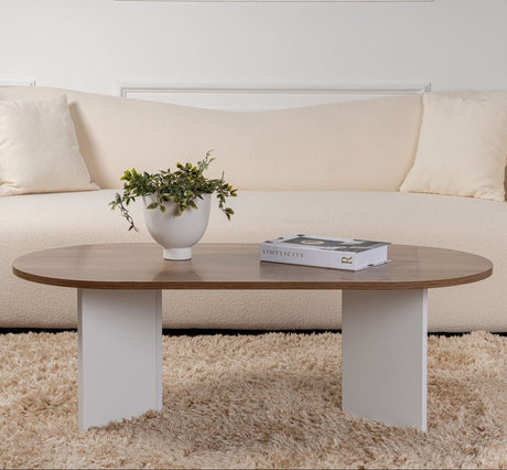 Ovaler Couchtisch Nussbaumoptik - Weißes Bein - Sabla - 119x60 