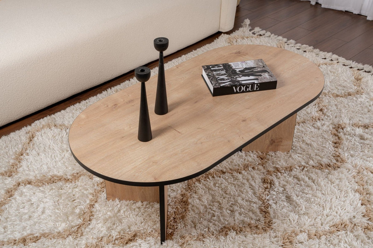 Couchtisch Eiche schwarz Melamin Bogenform Koda 119x60 cm