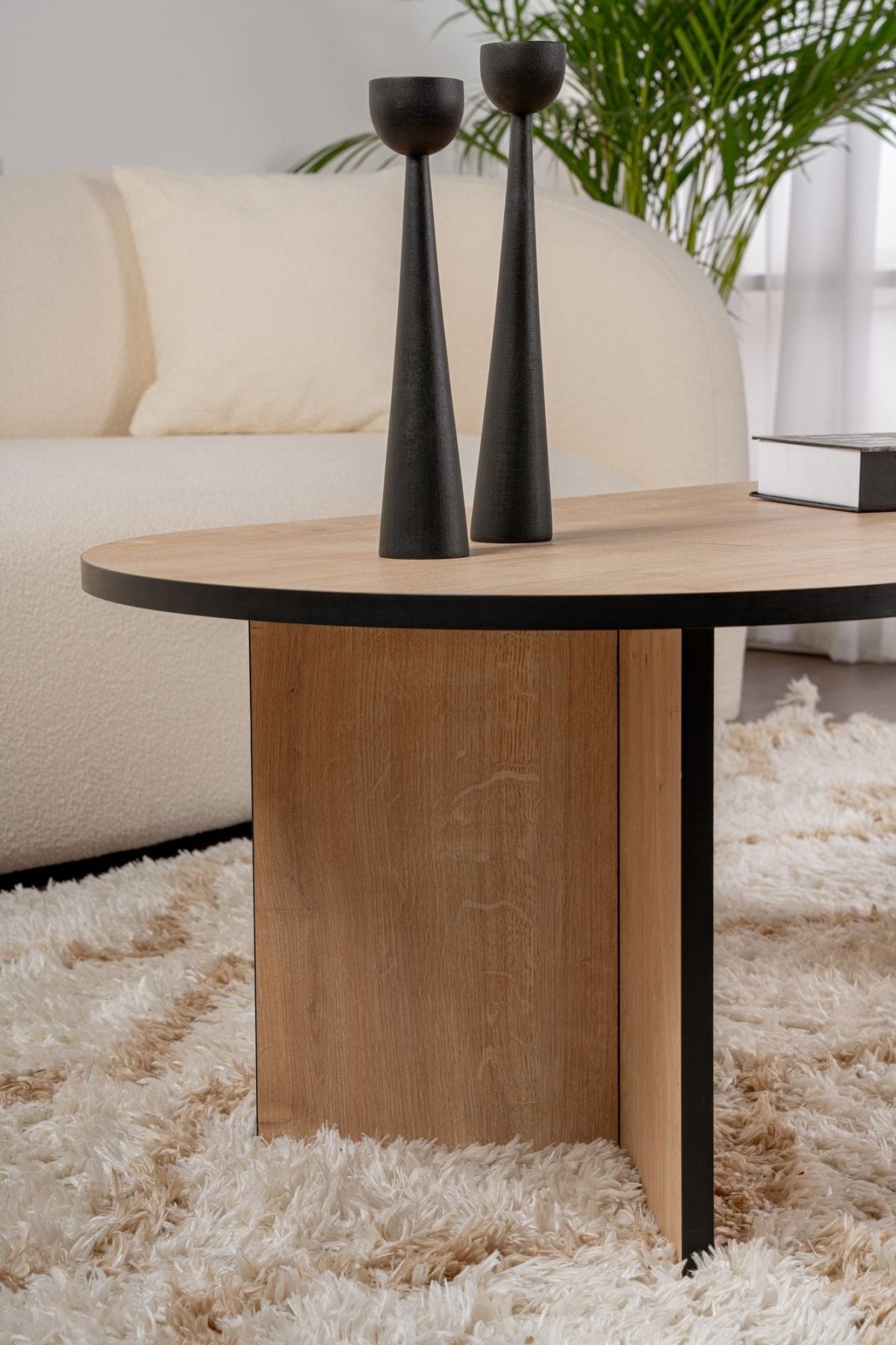 Couchtisch Eiche schwarz Melamin Bogenform Koda 119x60 cm