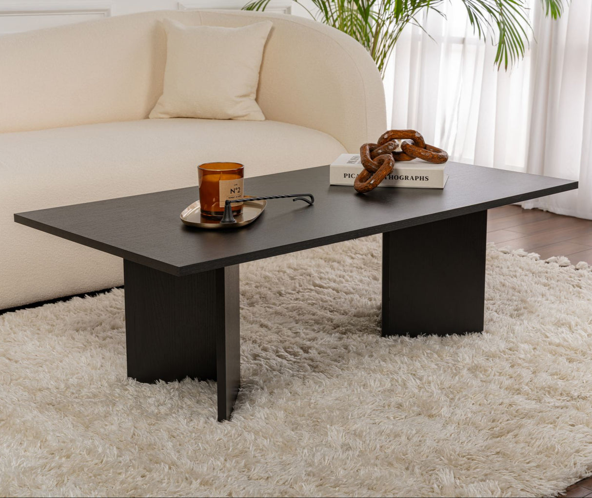 Rechteckiger Couchtisch Siban Schwarz Holzoptik - 119x60 cm 