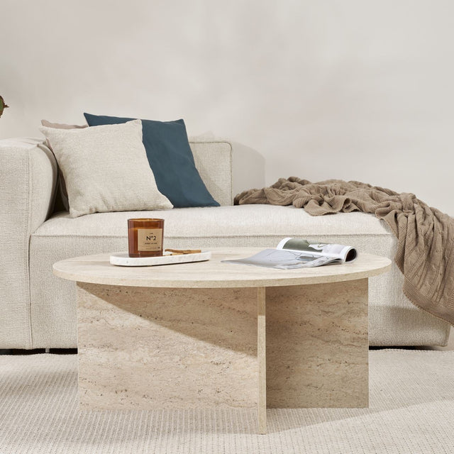 Runder Couchtisch aus Travertin-Melamin – 90 x 90 x 40 cm – Dakota