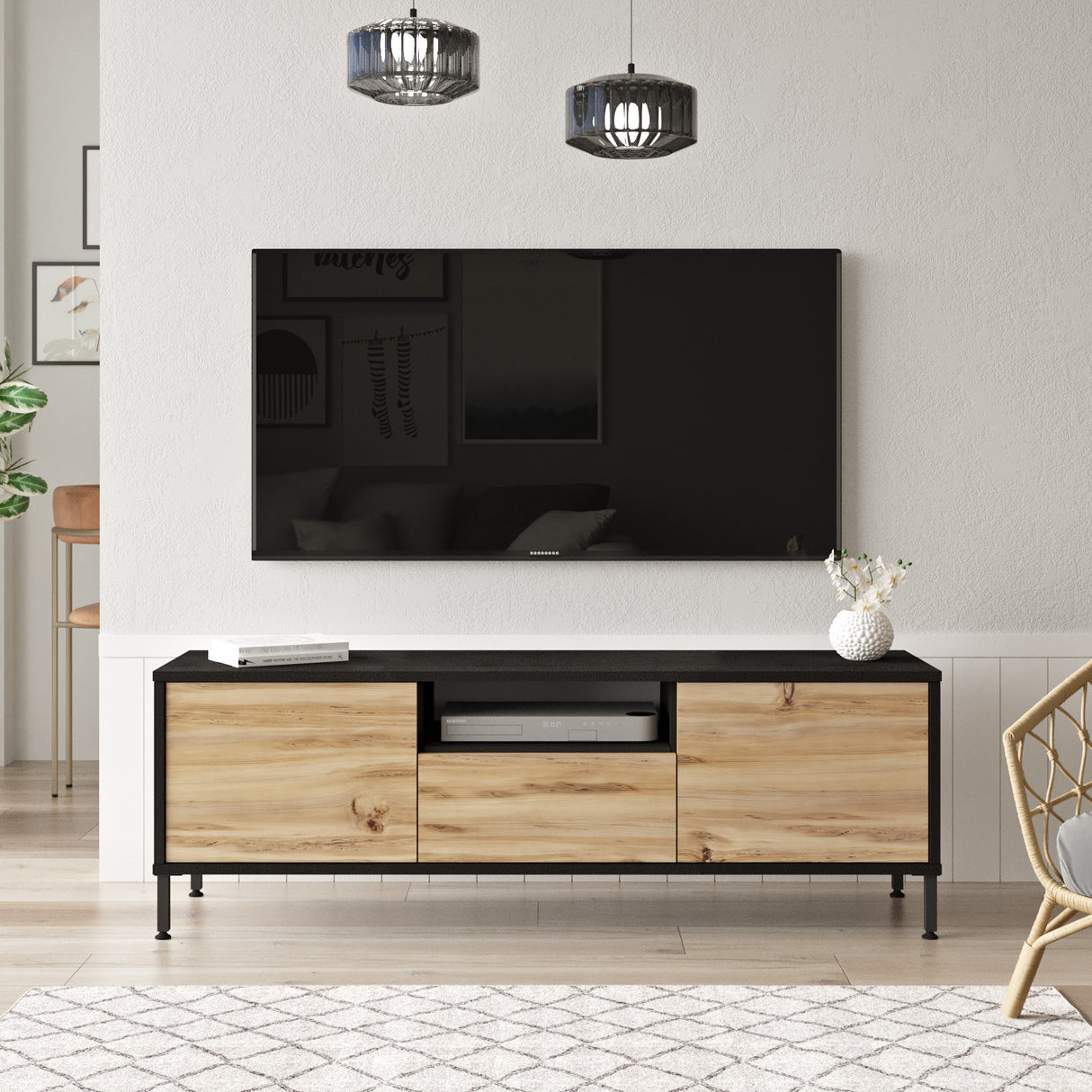 TV -Möbel Modena Eik Black Melamin 140x46.4x35,5 cm