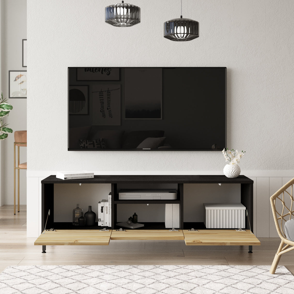 TV -Möbel Modena Eik Black Melamin 140x46.4x35,5 cm