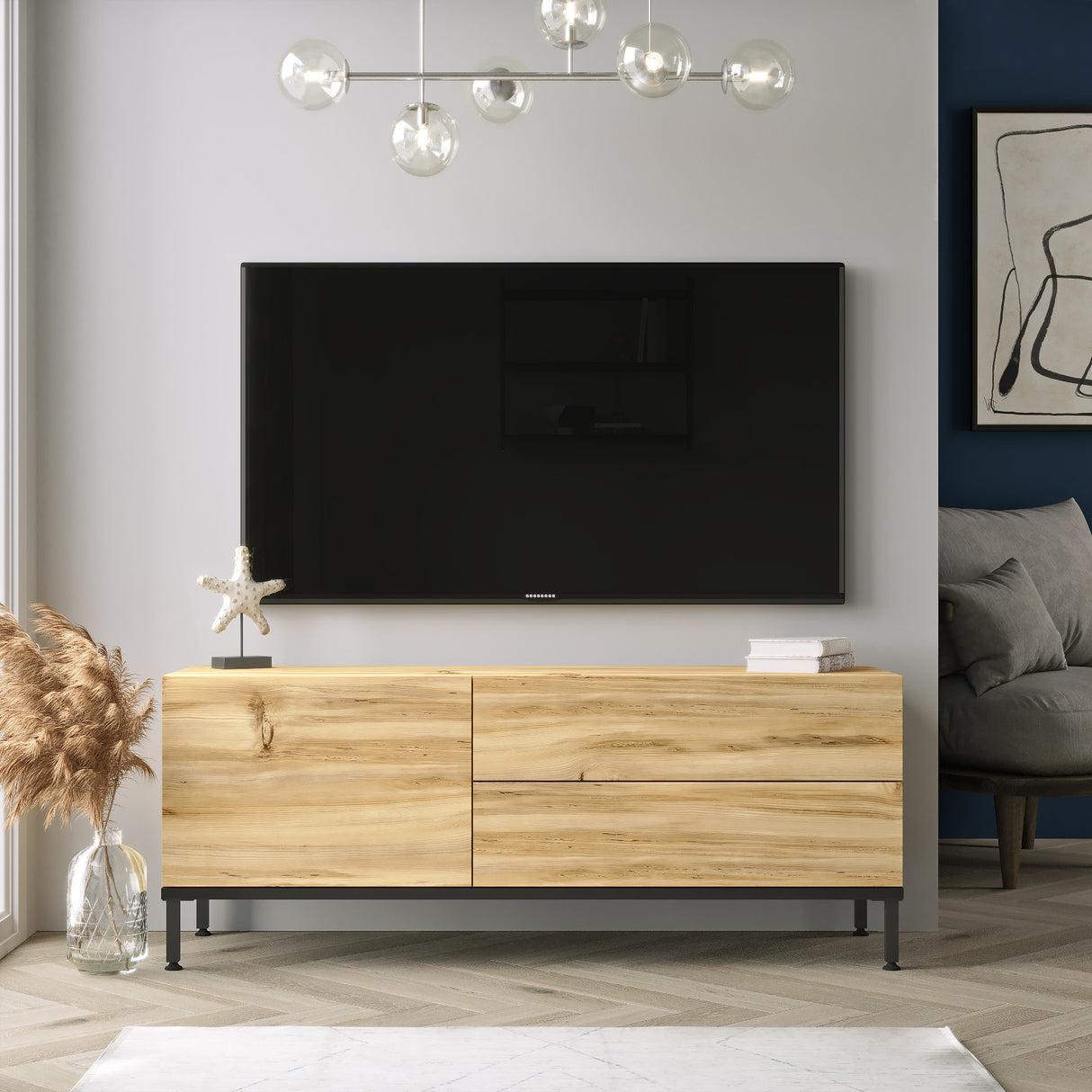 TV -Möbel Mistral Eik Black Melamin 120x46.4x35,5 cm