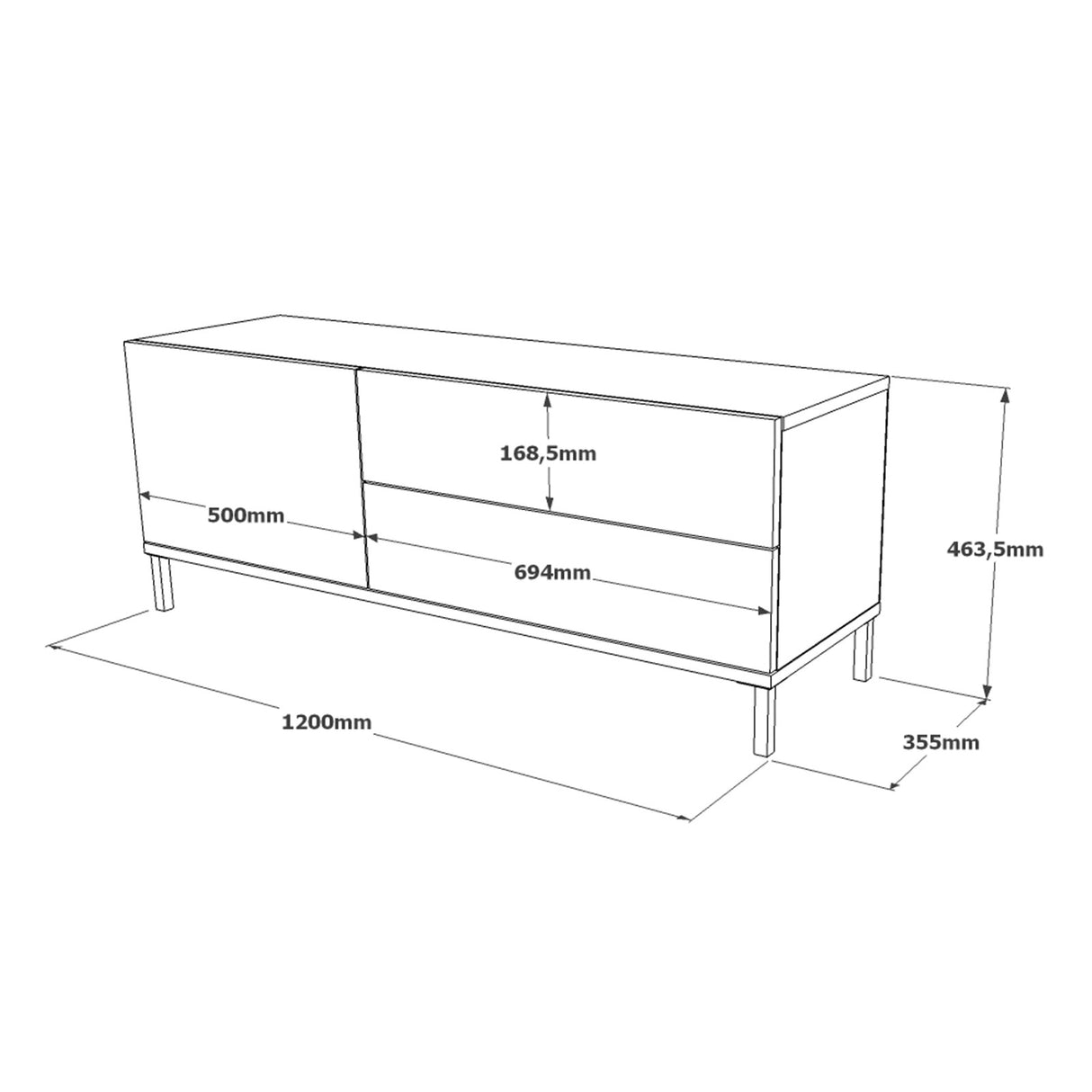 TV -Möbel Mistral Silber Black Melamin 120x46.4x35,5 cm