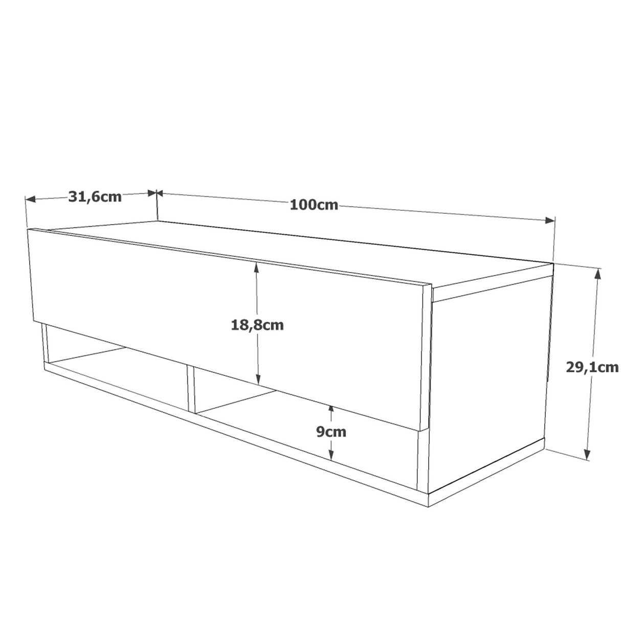 TV -Möbel Elba Atlantic Pine Melamin 100x29.1x31.6 cm