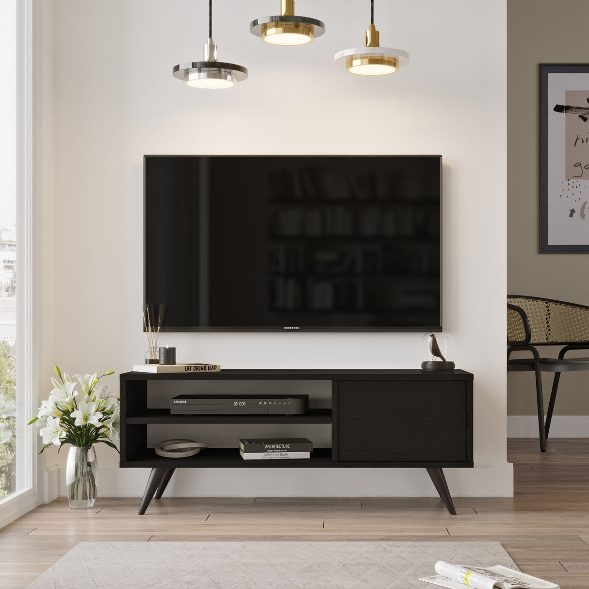 TV -Möbel Riva Black Melamin 110x44x40 cm