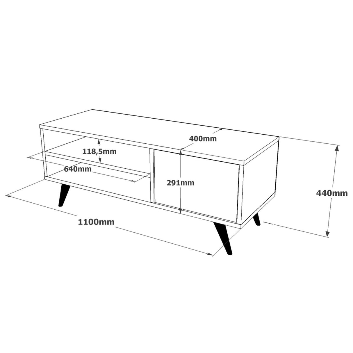 TV -Möbel Riva Black Melamin 110x44x40 cm