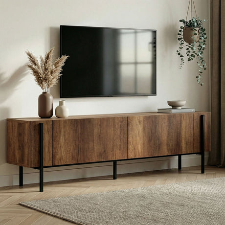 Nexus TV-Schrank Walnussoptik schwarz 180 cm Barocke Walnussoptik und schwarzer Melamin-Holzverbundstoff