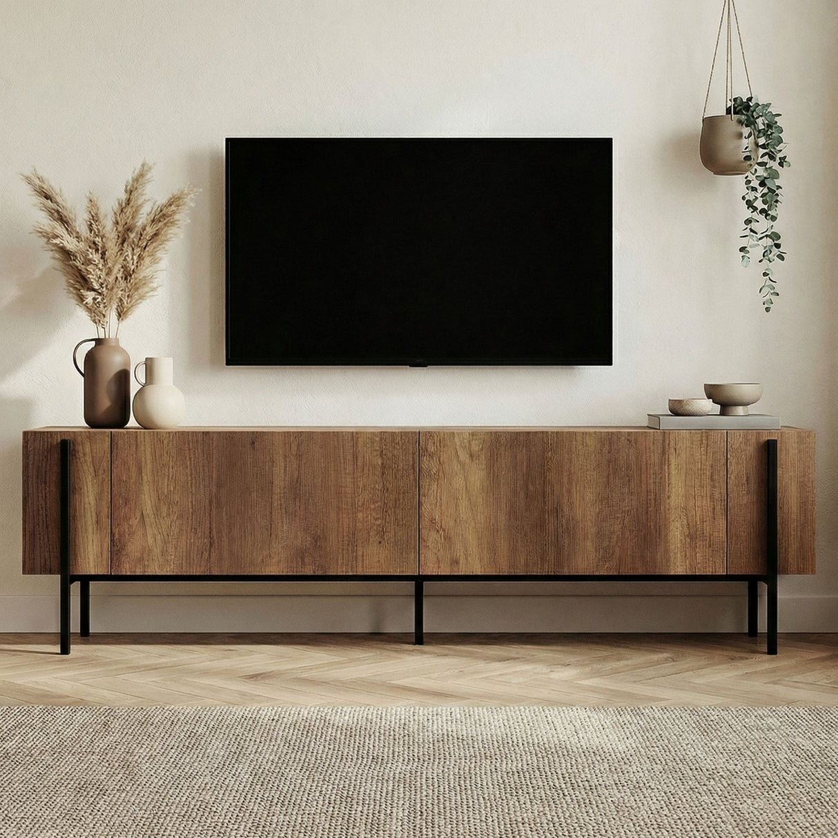 Nexus TV-Schrank Walnussoptik schwarz 180 cm Barocke Walnussoptik und schwarzer Melamin-Holzverbundstoff