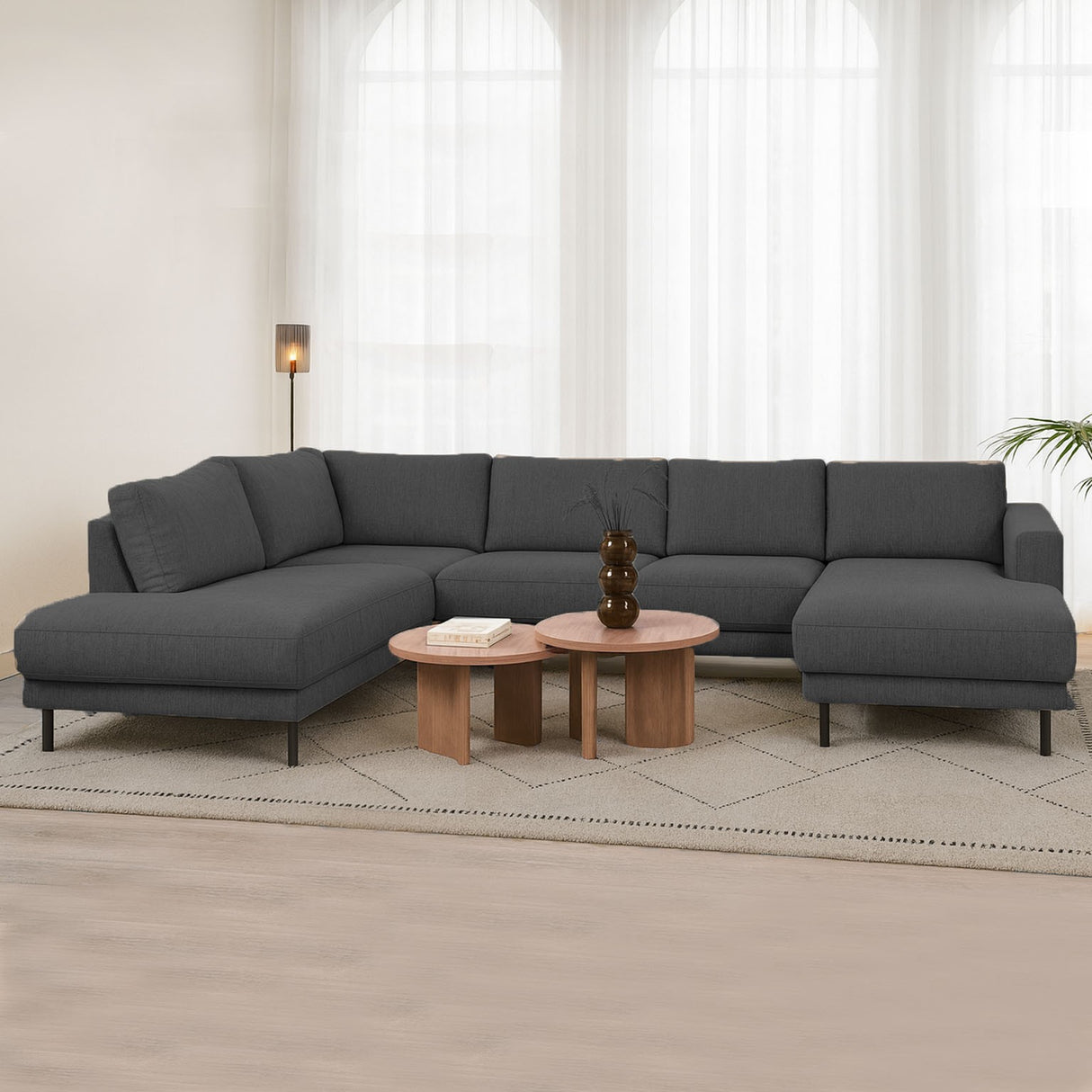 Modernes U-Sofa Ecksofa links Anthrazit Stoff Aniko 310x197x78 cm