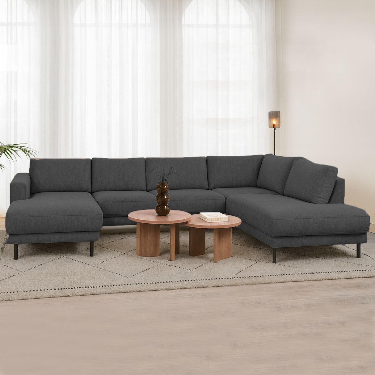 Modernes U-Sofa Ecksofa rechts Anthrazit Stoff Aniko 310x197x78 cm