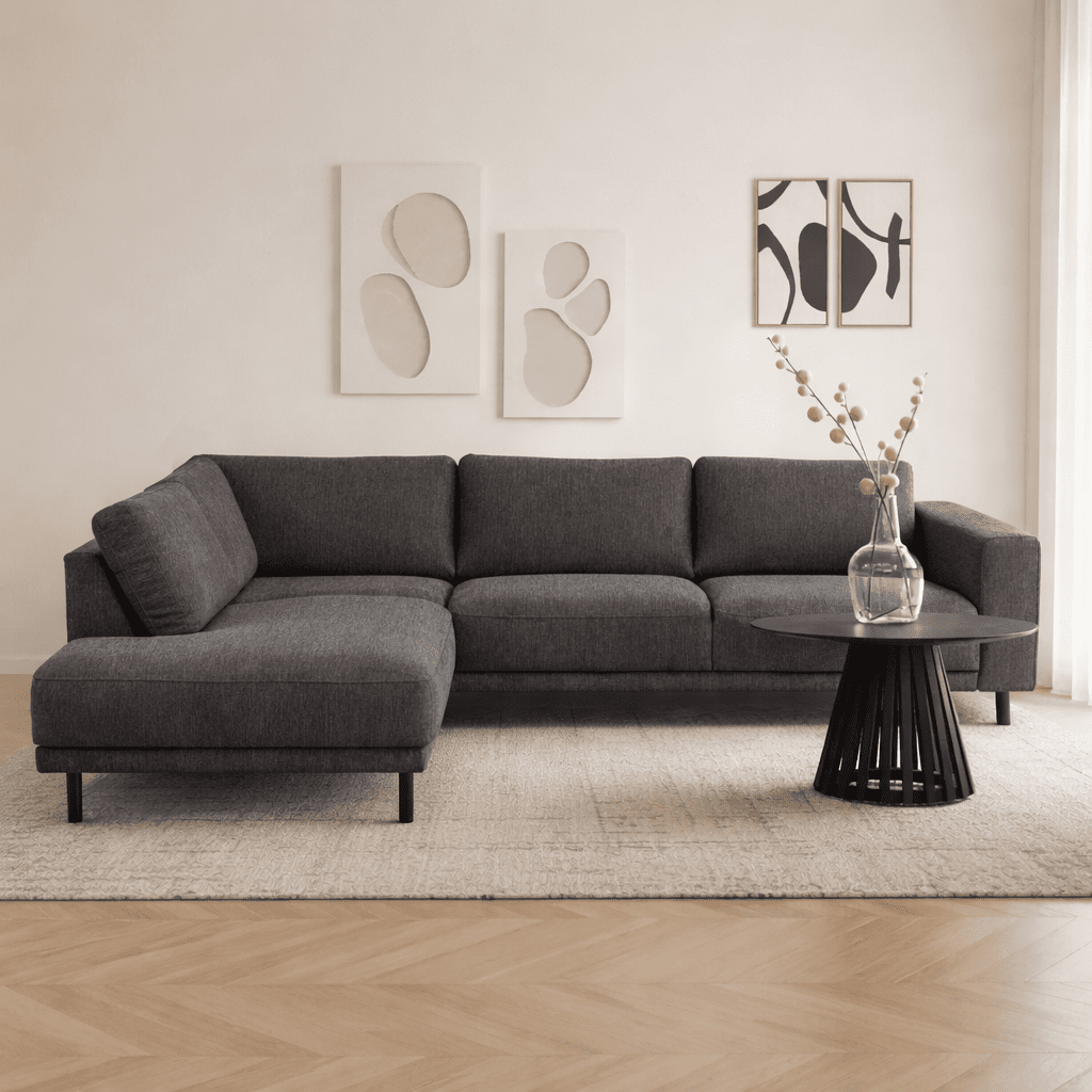 Banken - Moderne 3 - zits hoekbank met Lounger Antraciet Stof Aniko links 240x197x78 cm - Dimehouse